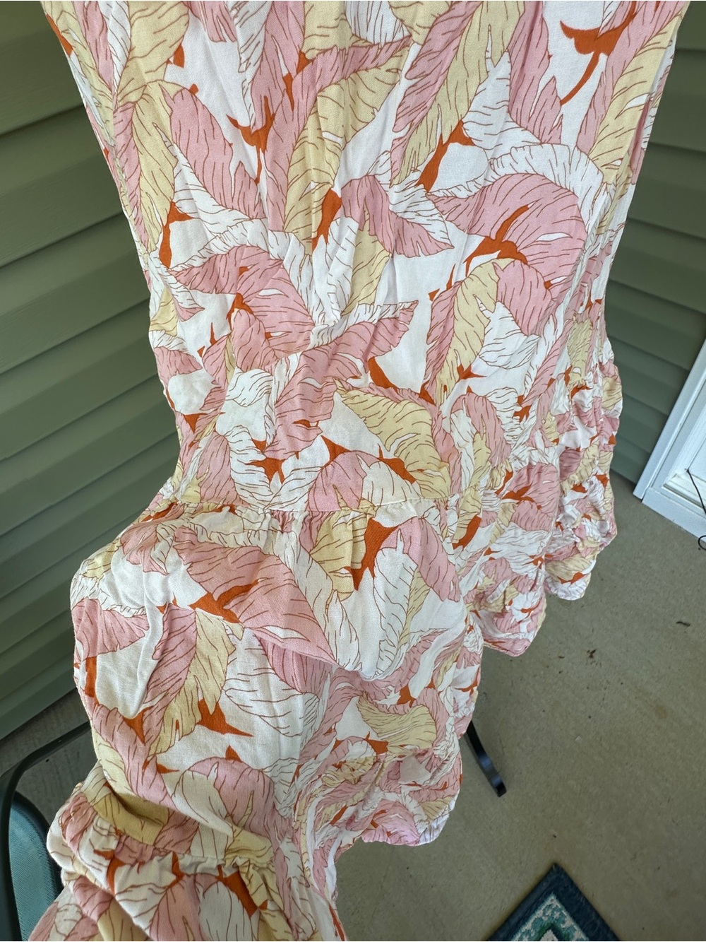 Nine West Pink, Cream & Orange Leaf-Print ruffled Summer Dress size L very cute - Picture 6 of 11